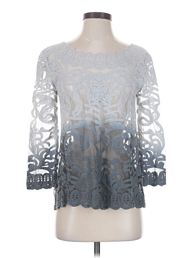 Pre-owned Meadow Rue 3/4 Sleeve Top Silver Keyhole Neckline Tops