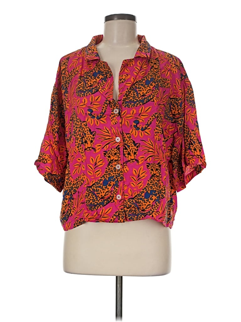 Pre-owned Printfresh 3/4 Sleeve Button Down Shirt In Pink