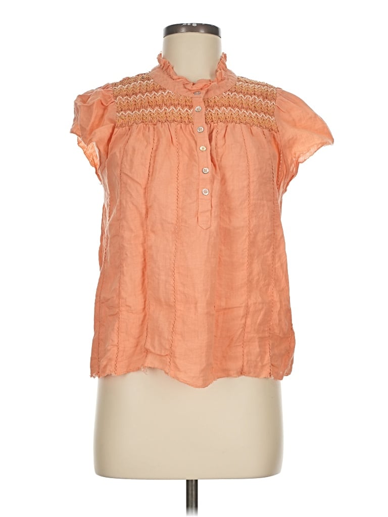 Pre-owned Faherty Short Sleeve Blouse In Orange