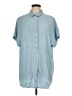 Soft Surroundings 100% Tencel Blue Short Sleeve Button-Down Shirt Size L - photo 1