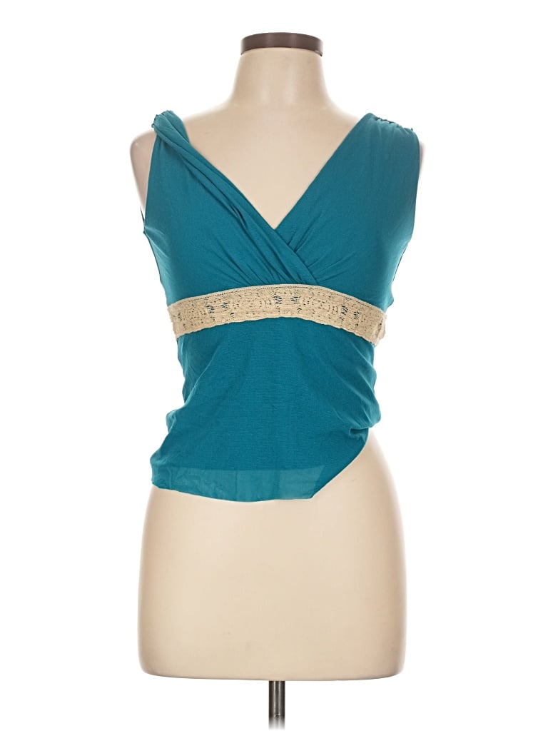 Pre-owned Weston Wear Sleeveless Top Teal Plunge Neckline Tops