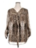 Calvin Klein 100% Polyester Animal Print Brown 3/4 Sleeve Blouse Size 0X - photo 1