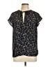 Ann Taylor LOFT 100% Polyester Floral Blue Black Short Sleeve Blouse Size L - photo 1