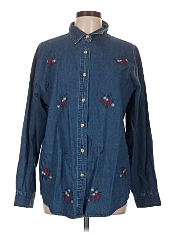 Denim & Co Long Sleeve Button-Down Shirt (view 1)