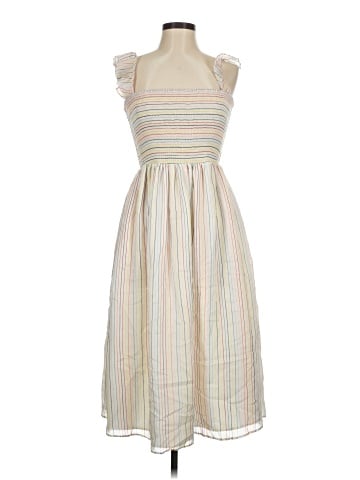 Madewell Ruffle-Strap Smocked Dress in Rainbow Stripe (view 1)