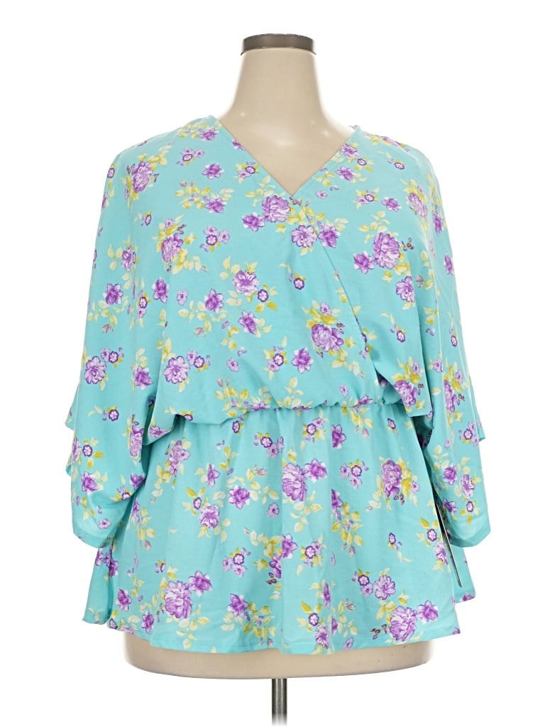 Pre-owned Mts 3/4 Sleeve Blouse In Teal
