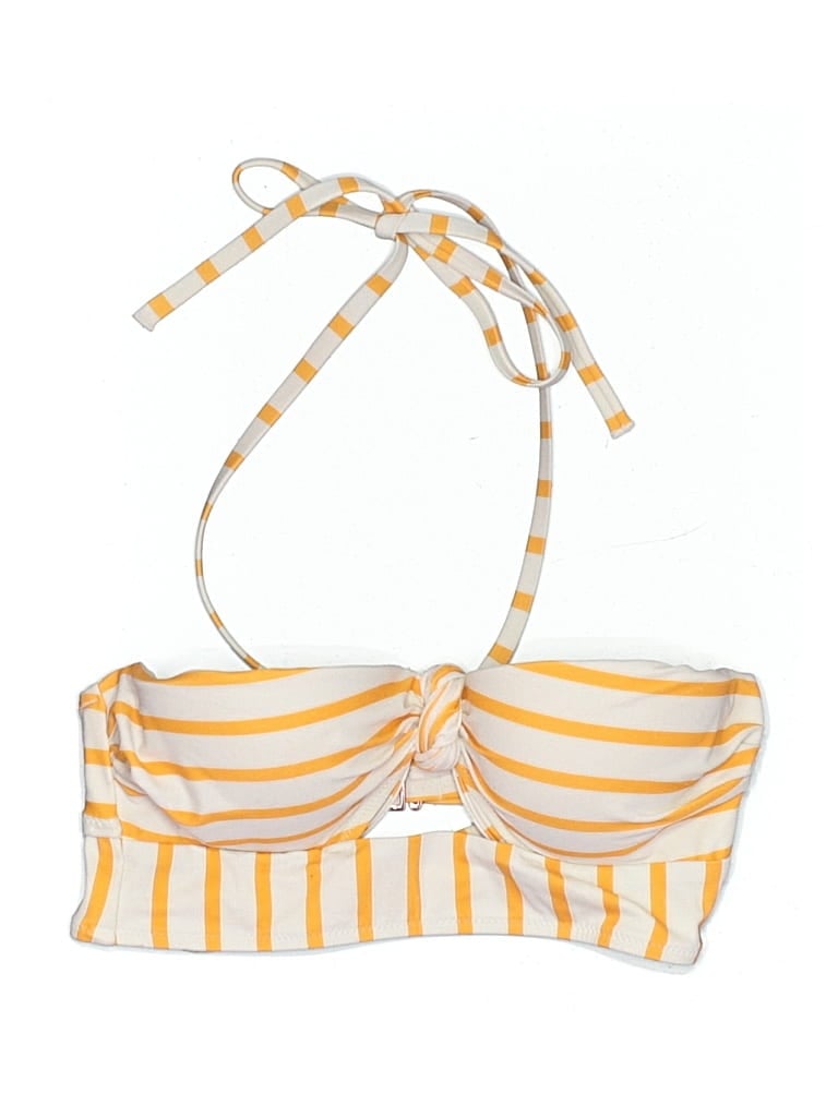 Pre-owned Shade & Shore Swimsuit Top Yellow Stripes Pattern Swimwear