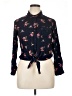 Love Notes 100% Rayon Floral Blue Black Long Sleeve Blouse Size XL - photo 1