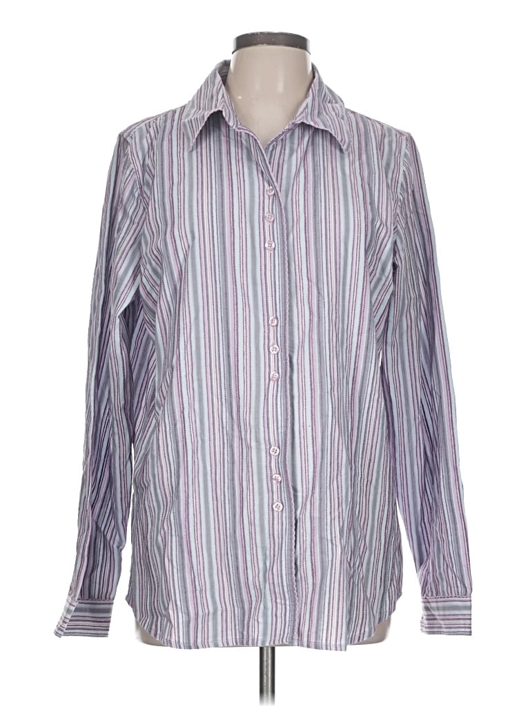 Pre-owned Denim & Co Long Sleeve Button Down Shirt In Silver