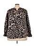 Suzanne Betro 100% Polyester Animal Print Brown Long Sleeve Blouse Size 24 - photo 1