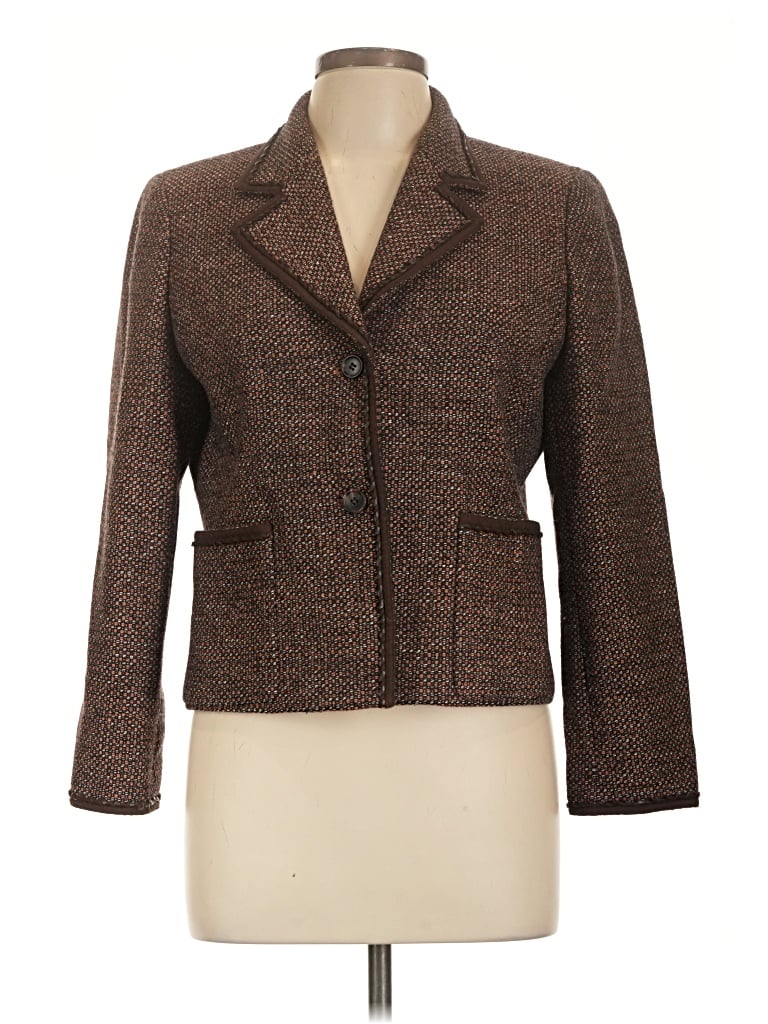 Pre-owned Ak Anne Klein Wool Blazer Jacket In Brown