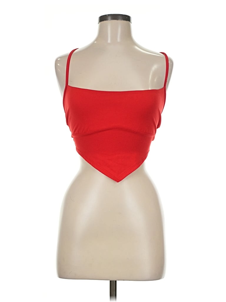 Pre-owned Blue Blush Tank Top Red Strapless Neckline Tops