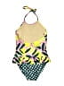 Tea Print Yellow One Piece Swimsuit Size 8 - photo 2