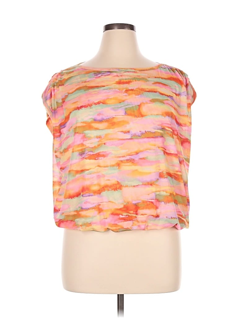 Pre-owned Democracy Short Sleeve Top Orange Boatneck Tops