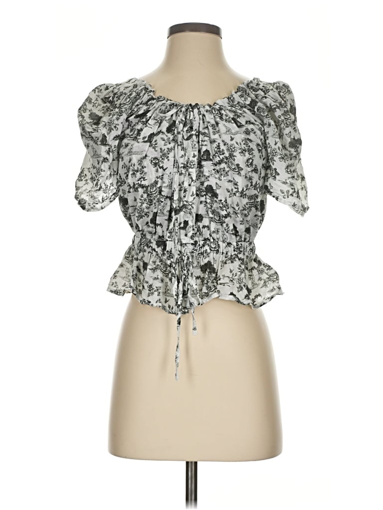 Pre-owned 7 For All Mankind Short Sleeve Blouse In Silver