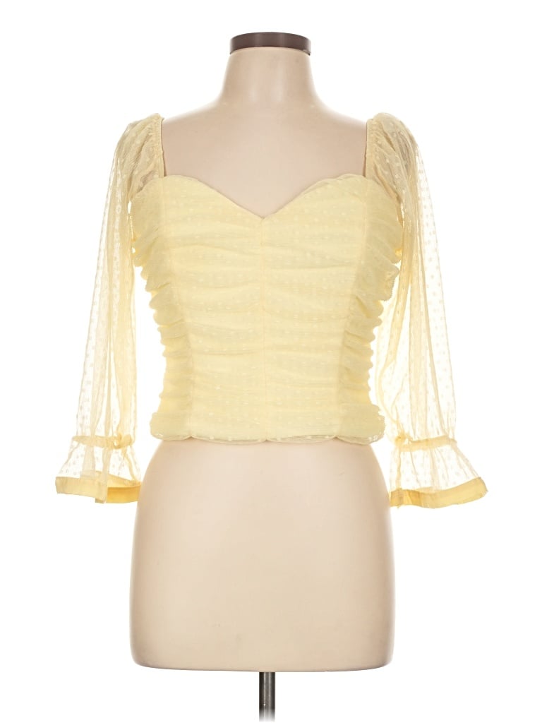 Pre-owned Haute Monde 3/4 Sleeve Blouse In Yellow