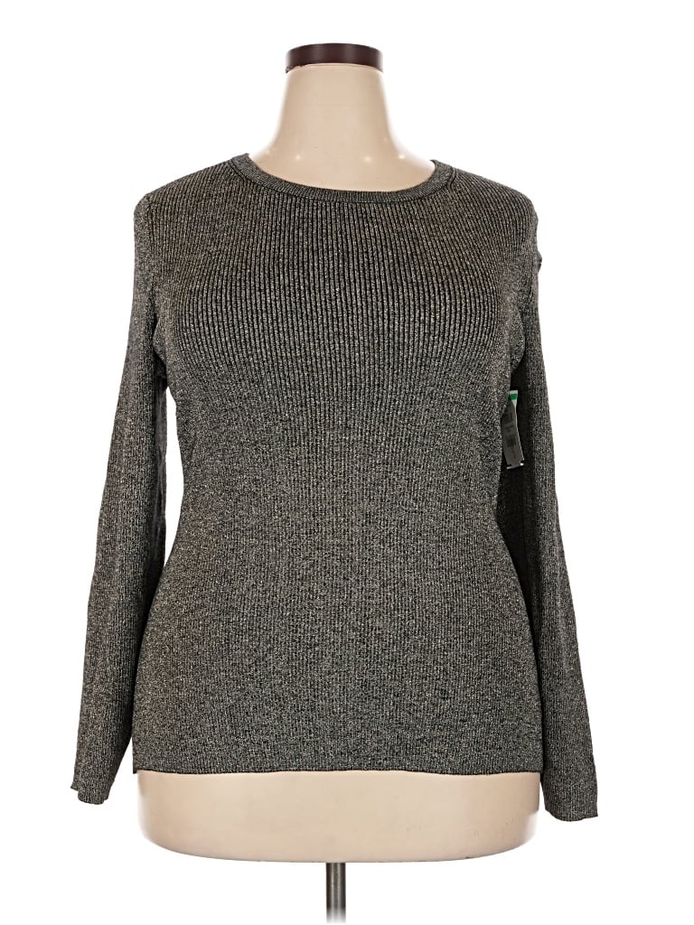 Halogen Long Sleeve Top Gray Crew Neck Tops