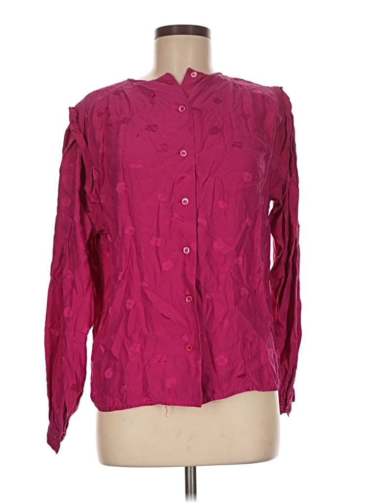 Pre-owned Oleg Cassini Long Sleeve Blouse In Burgundy