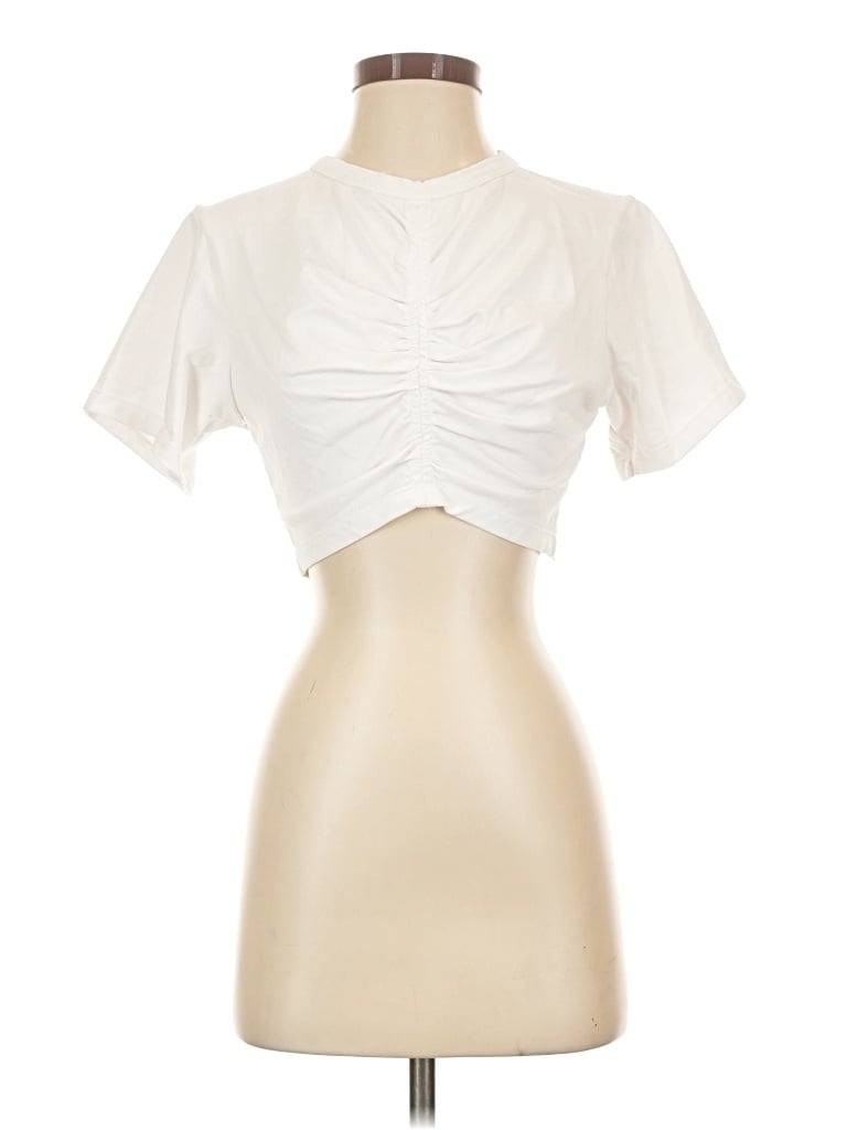 Pre-owned A.l.c Short Sleeve Top Ivory Keyhole Neckline Tops
