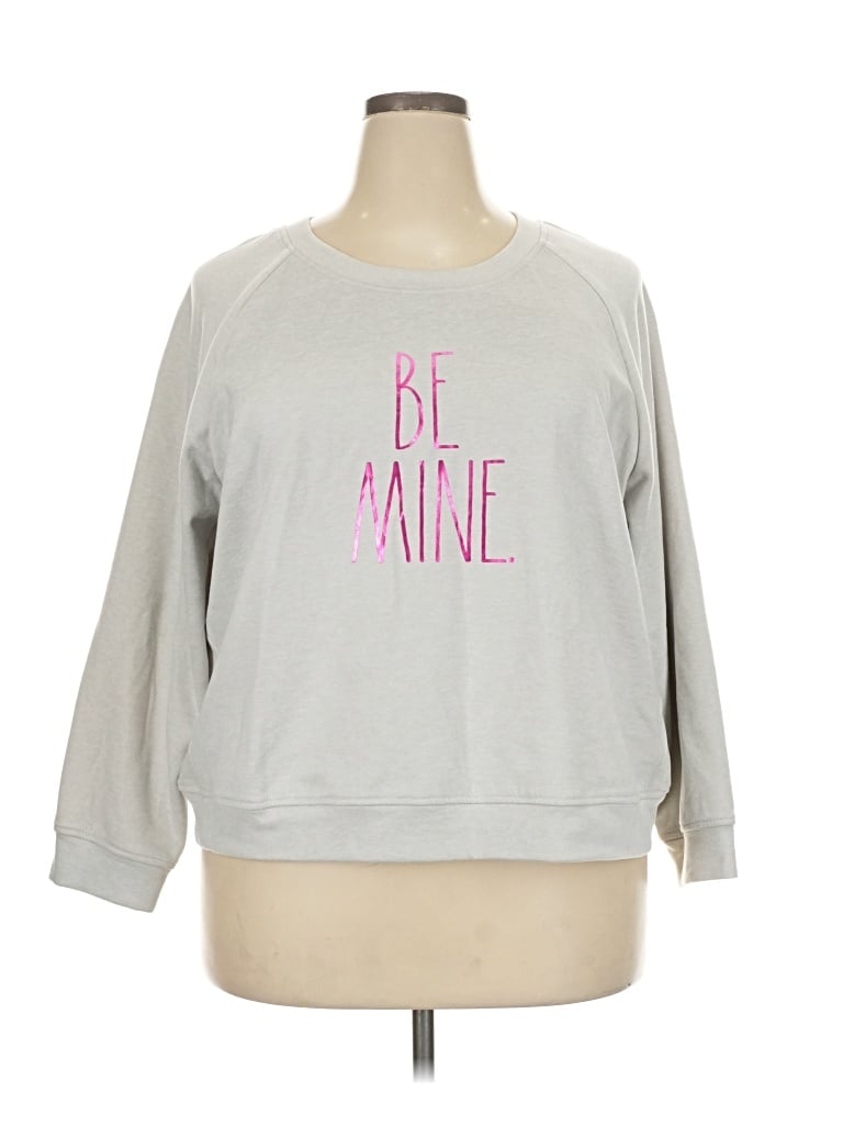 Pre-owned Rae Dunn Long Sleeve Top Gray Crew Neck Tops