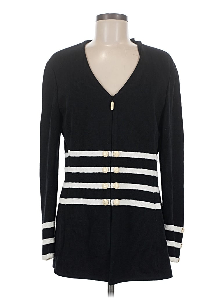 Pre-owned St John Wool Cardigan Sweater In Black