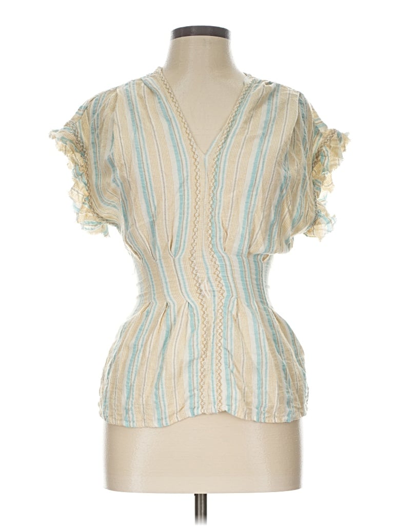 Pre-owned Max Studio Short Sleeve Blouse In Teal