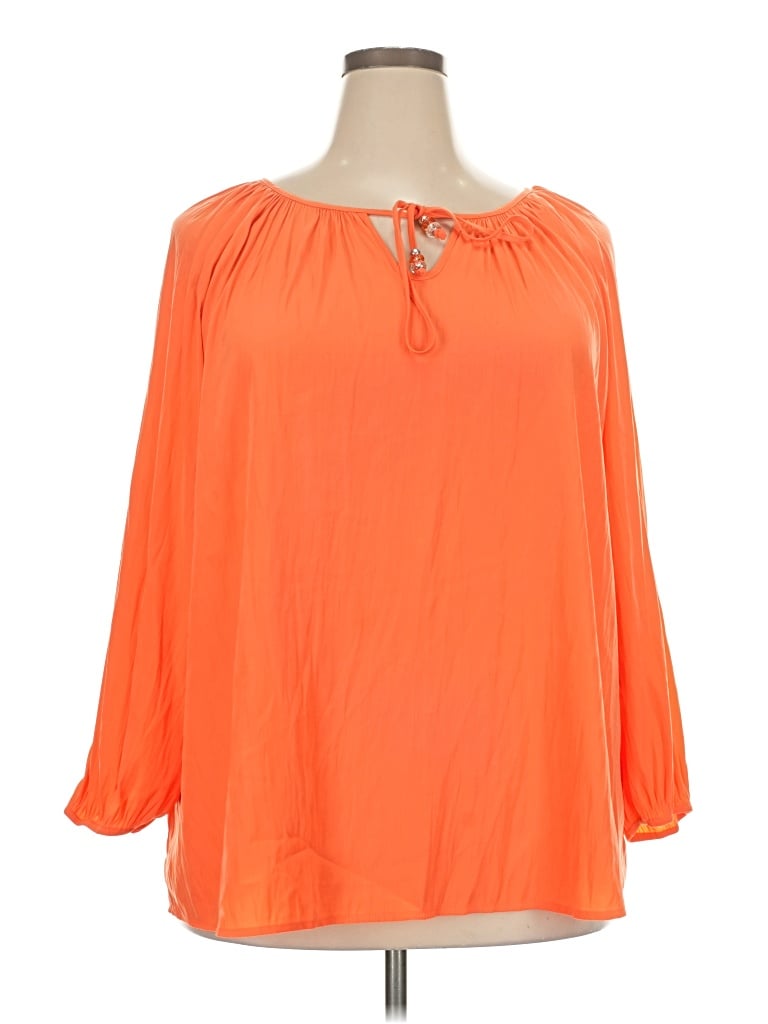 Pre-owned Susan Graver 3/4 Sleeve Blouse In Orange