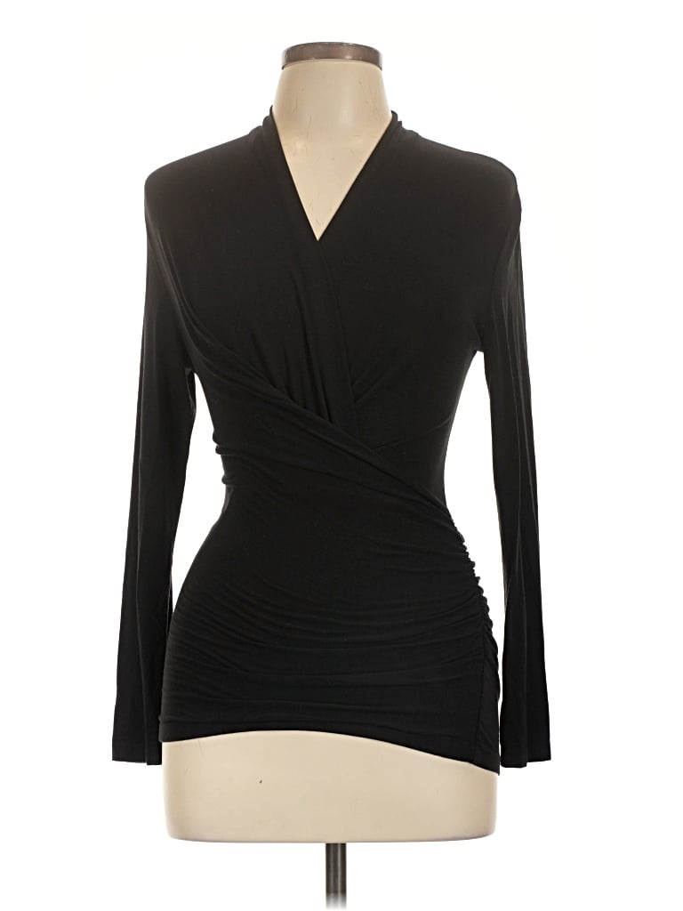 Pre-owned Mm. Lafleur Long Sleeve Top Black Plunge Neckline Tops