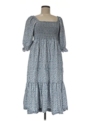 Madewell Lucie Elbow-Sleeve Smocked Midi Dress in Sunflower Field (view 1)
