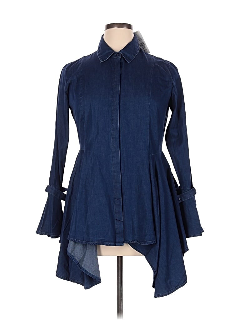 Pre-owned Fashion To Figure Long Sleeve Blouse In Blue