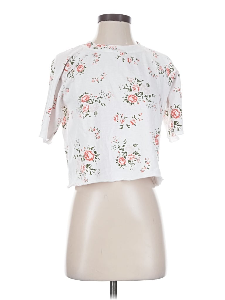 Pre-owned Monrow Tank Top White Floral Pattern Crew Neck Tops