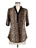 Perseption Concept Animal Print Brown Short Sleeve Blouse Size M - photo 1