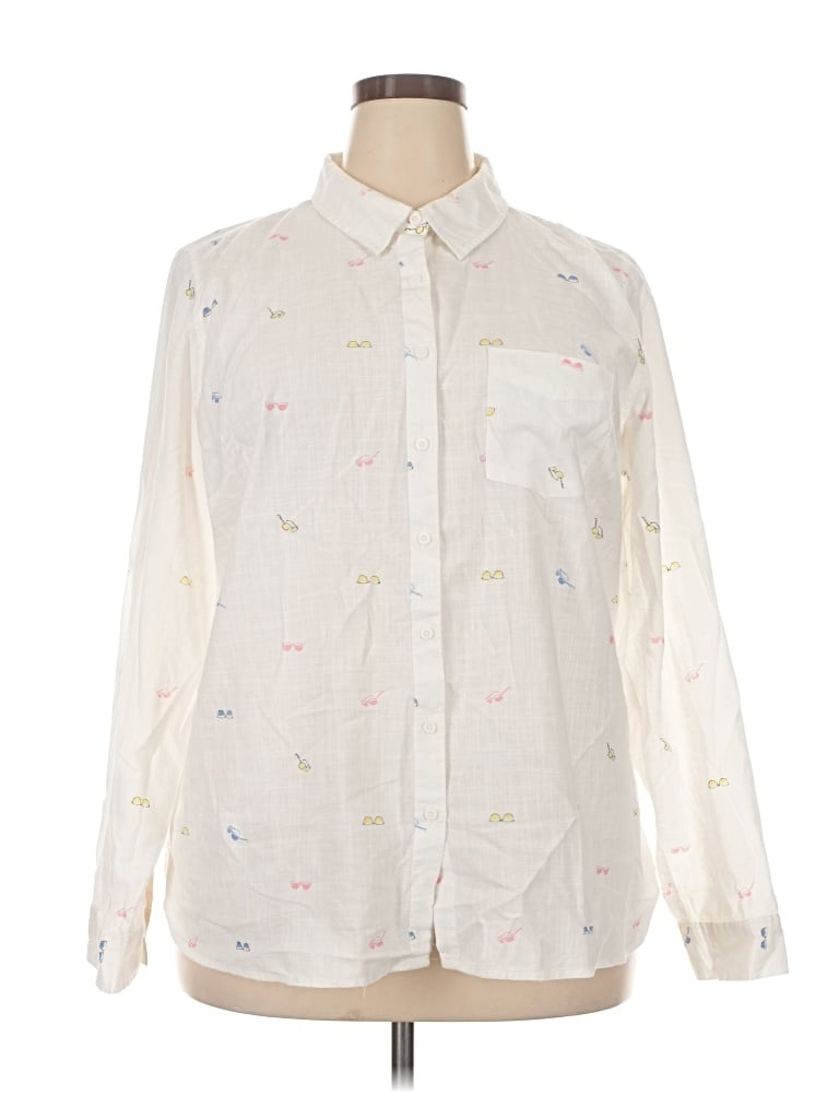 Pre-owned Maurices Long Sleeve Button Down Shirt In Ivory