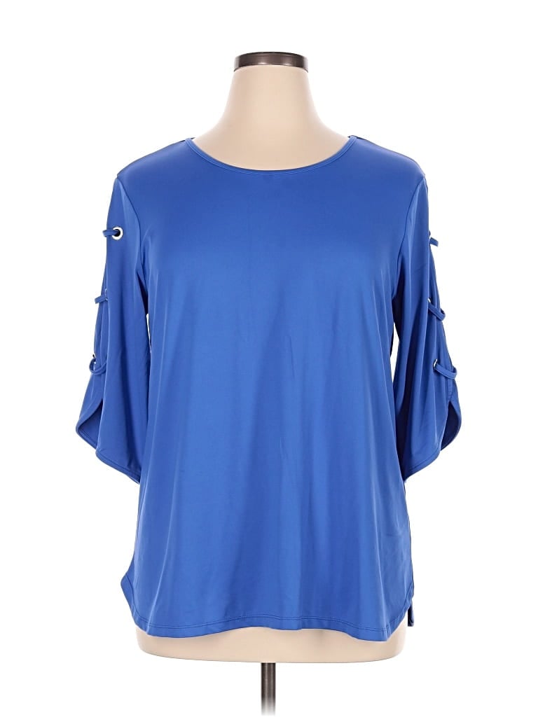 Pre-owned Lulu-b 3/4 Sleeve Top Blue Cold Shoulder Neckline Tops