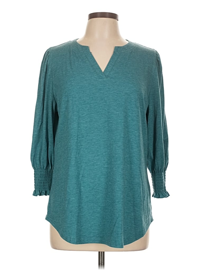 Pre-owned Xieerduo 3/4 Sleeve Top Teal V-neck Tops