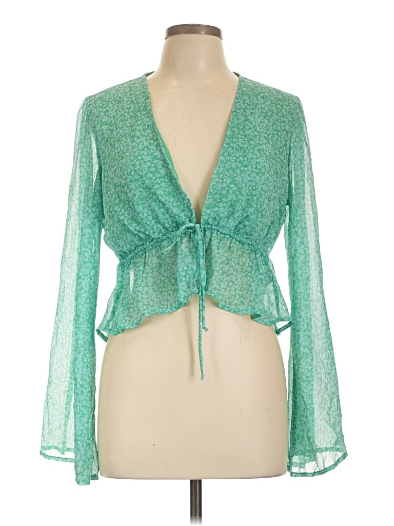Pre-owned Wild Fable Long Sleeve Blouse In Green