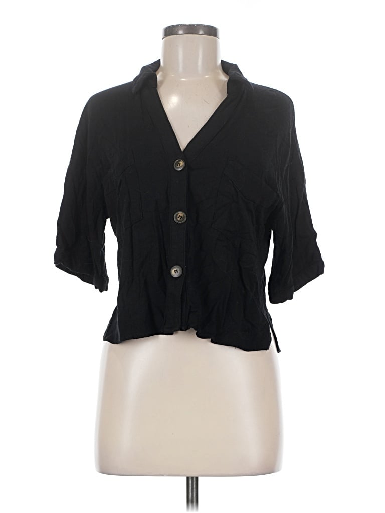 Pre-owned Moa Moa 3/4 Sleeve Button Down Shirt In Black
