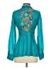 Johnny Was 100% Rayon Floral Teal Long Sleeve Blouse Size S - photo 2