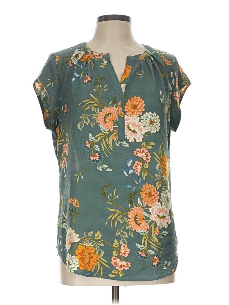 Pre-owned Fun2fun Short Sleeve Blouse In Teal
