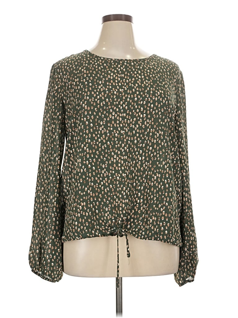 Pre-owned Mia + Tess Long Sleeve Blouse In Green