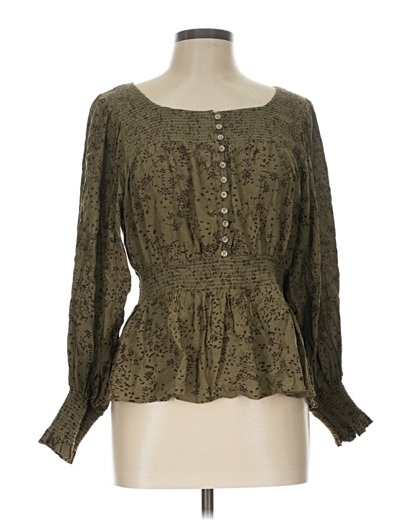 Pre-owned In-loom Long Sleeve Blouse In Green