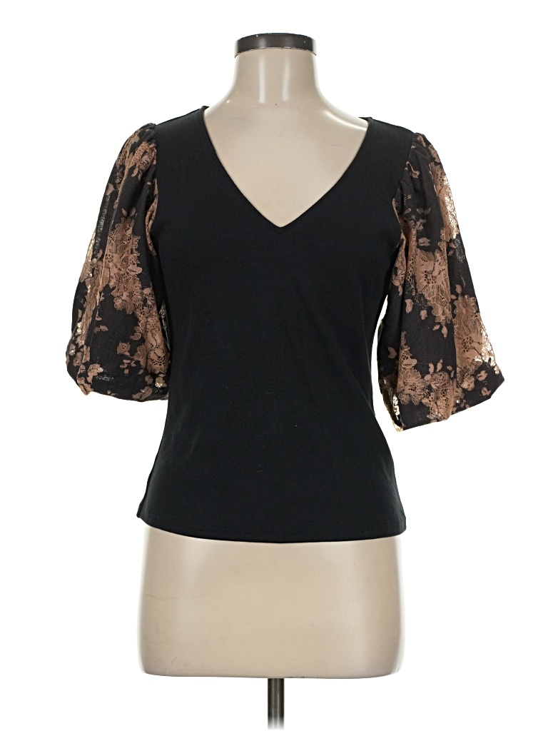 Pre-owned Left Coast By Dolan 3/4 Sleeve Top Black Sweetheart Neckline Tops