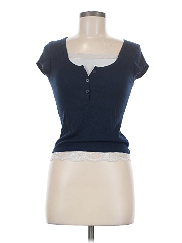Pre-owned Assorted Brands Short Sleeve Henley Shirt In Blue