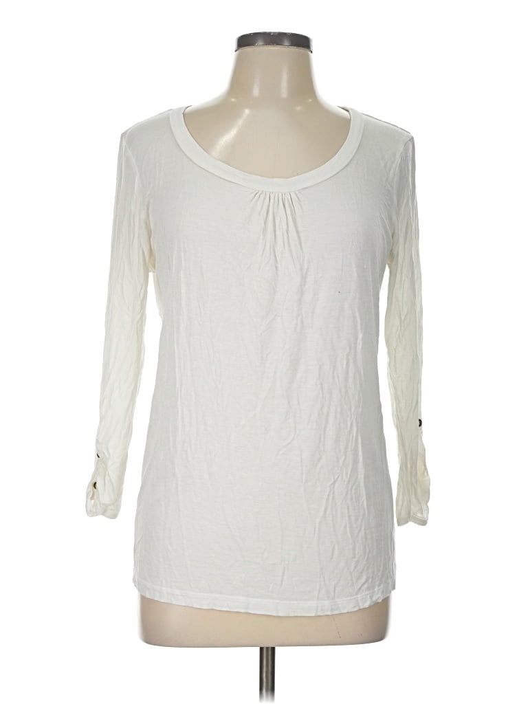 Pre-owned August Silk 3/4 Sleeve Top Ivory Scoop Neck Tops