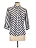 Chico's 100% Cotton Stripes Silver 3/4 Sleeve Button-Down Shirt Size L - photo 1