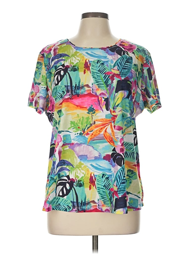 Pre-owned Allison Daley Short Sleeve Blouse In Green