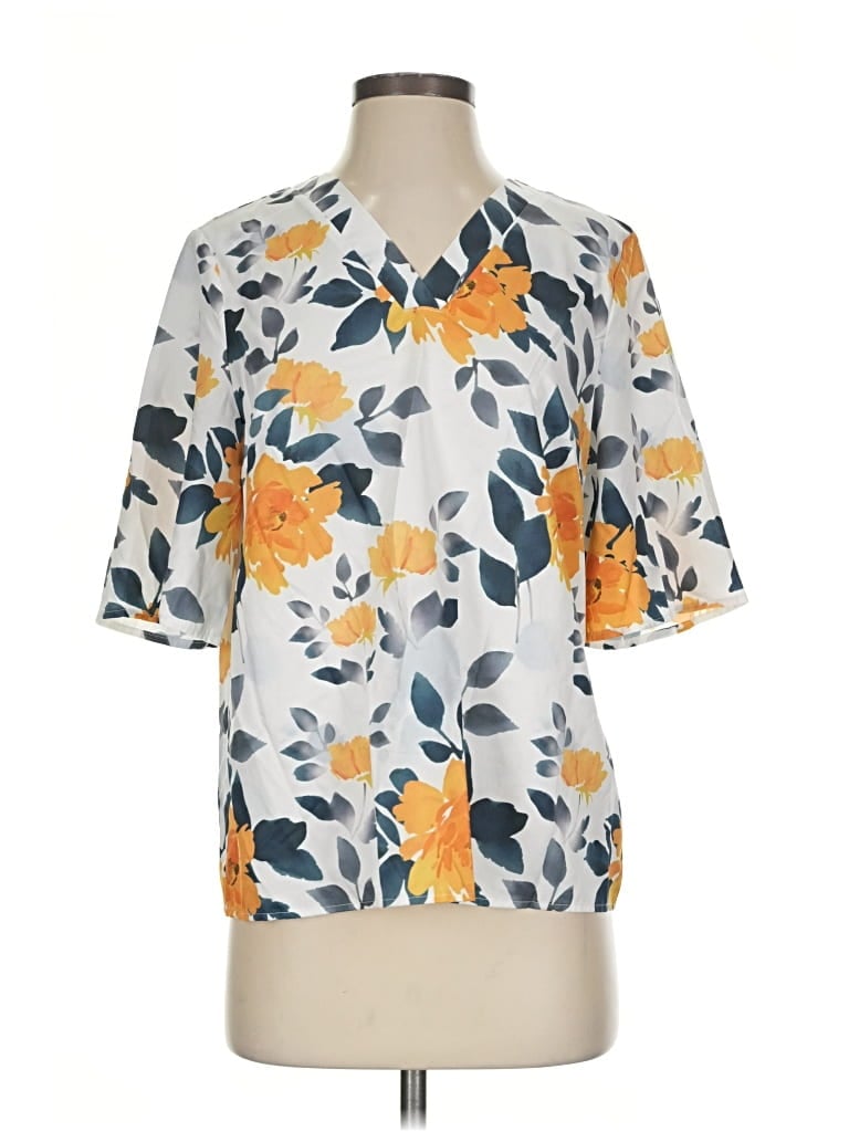Pre-owned Emery Rose Short Sleeve Blouse In Gray