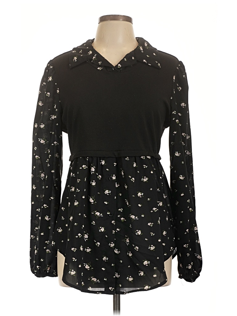 Pre-owned Shein Long Sleeve Blouse In Black