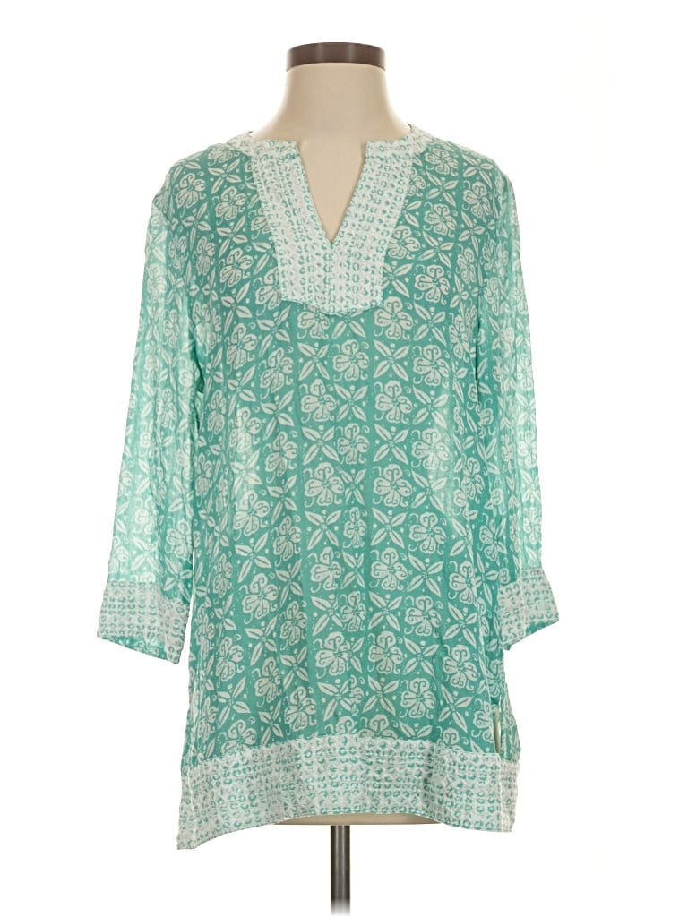 Pre-owned Sigrid Olsen Long Sleeve Blouse In Teal
