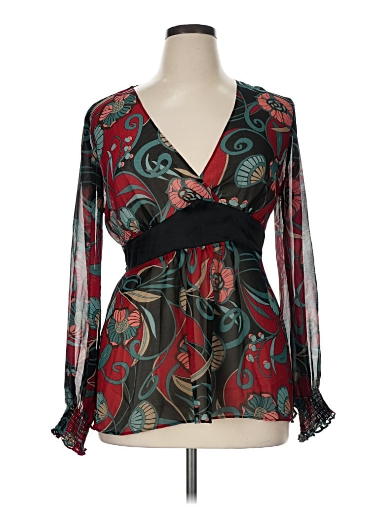 Pre-owned Bisou Bisou Long Sleeve Blouse In Black
